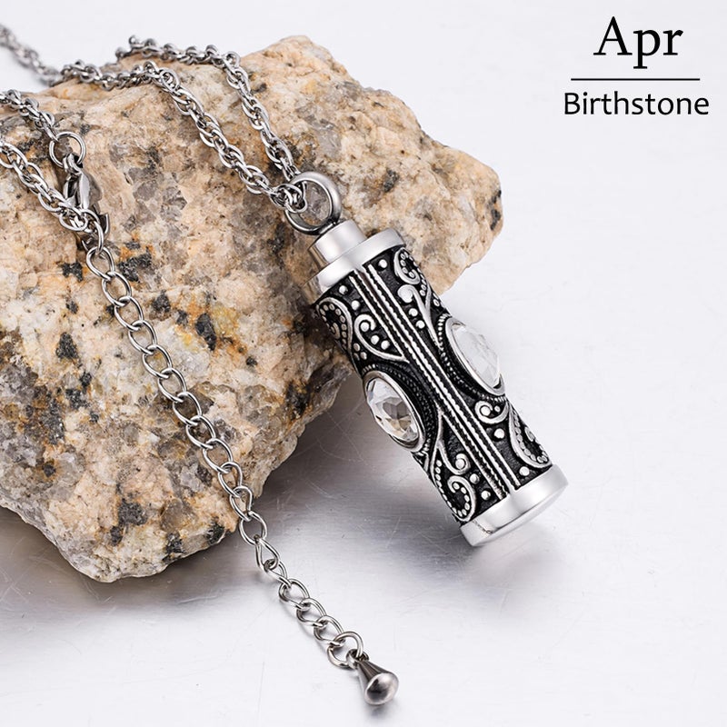 XIUDA Crystal Cremation Urn Necklace for Ashes Keepsake Cremation Jewelry for Human Ashes Stainless Steel Memorial Pendant with Flower (White) - Image 3